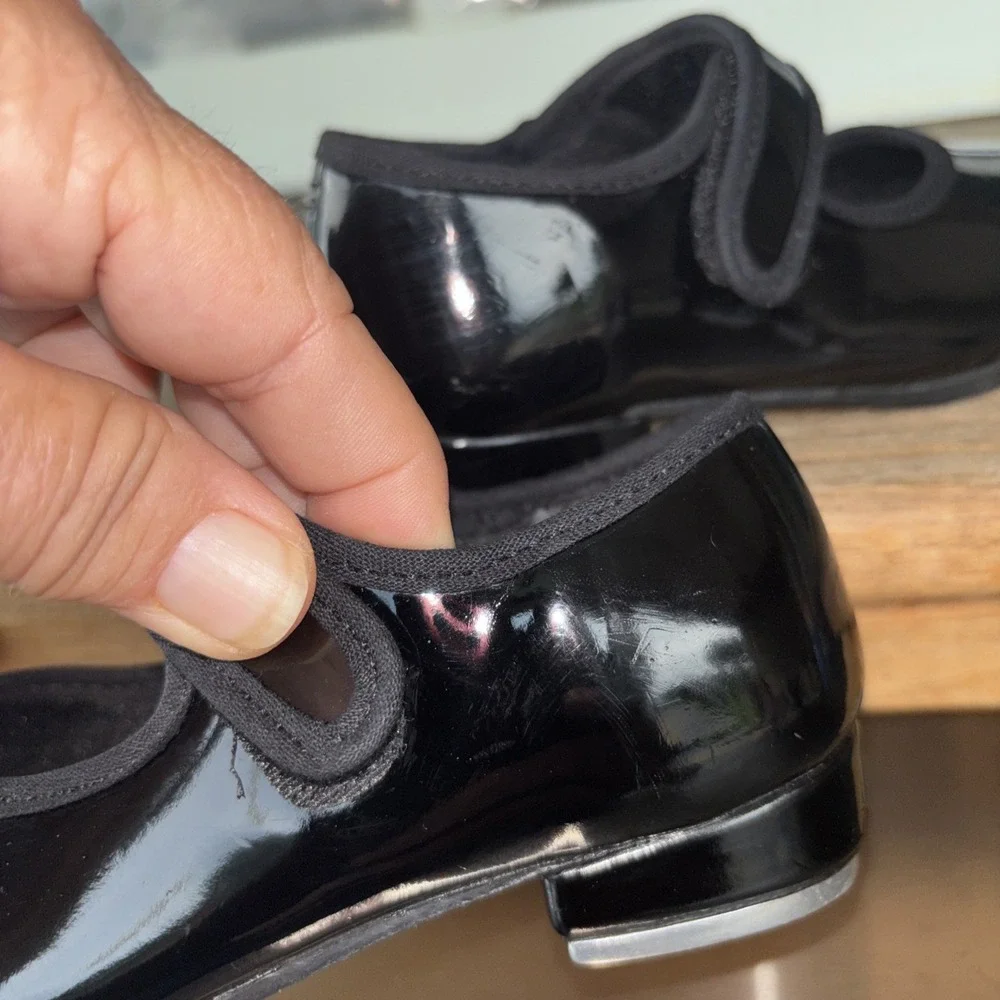 M 10.5 S Black Patent Vegan Leather Upper So Danca Child Tap Shoes Hook &Loop
